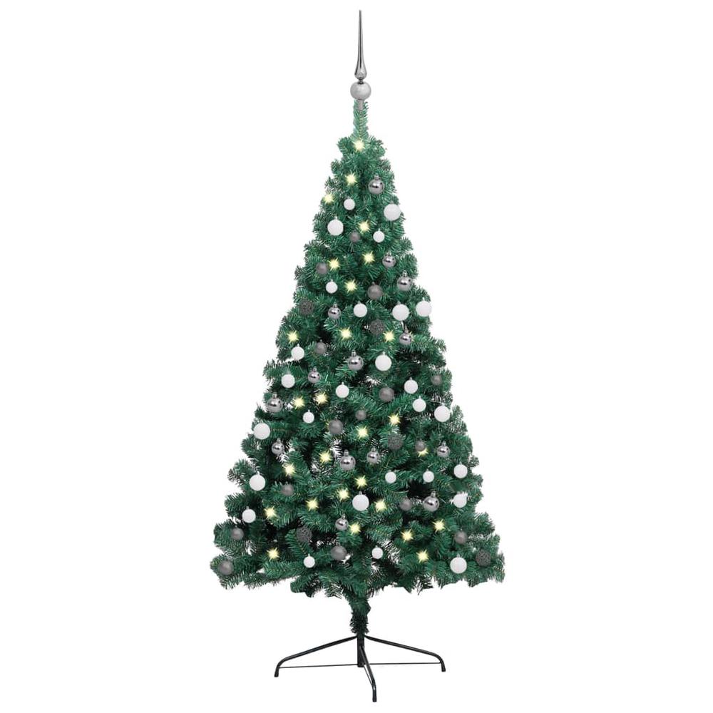 vidaXL Artificial Half Christmas Tree with LEDs&Ball Set Green 59.1", 3077650. Picture 1