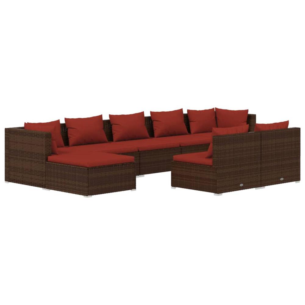 vidaXL 9 Piece Patio Lounge Set with Cushions Brown Poly Rattan, 3102003. Picture 2