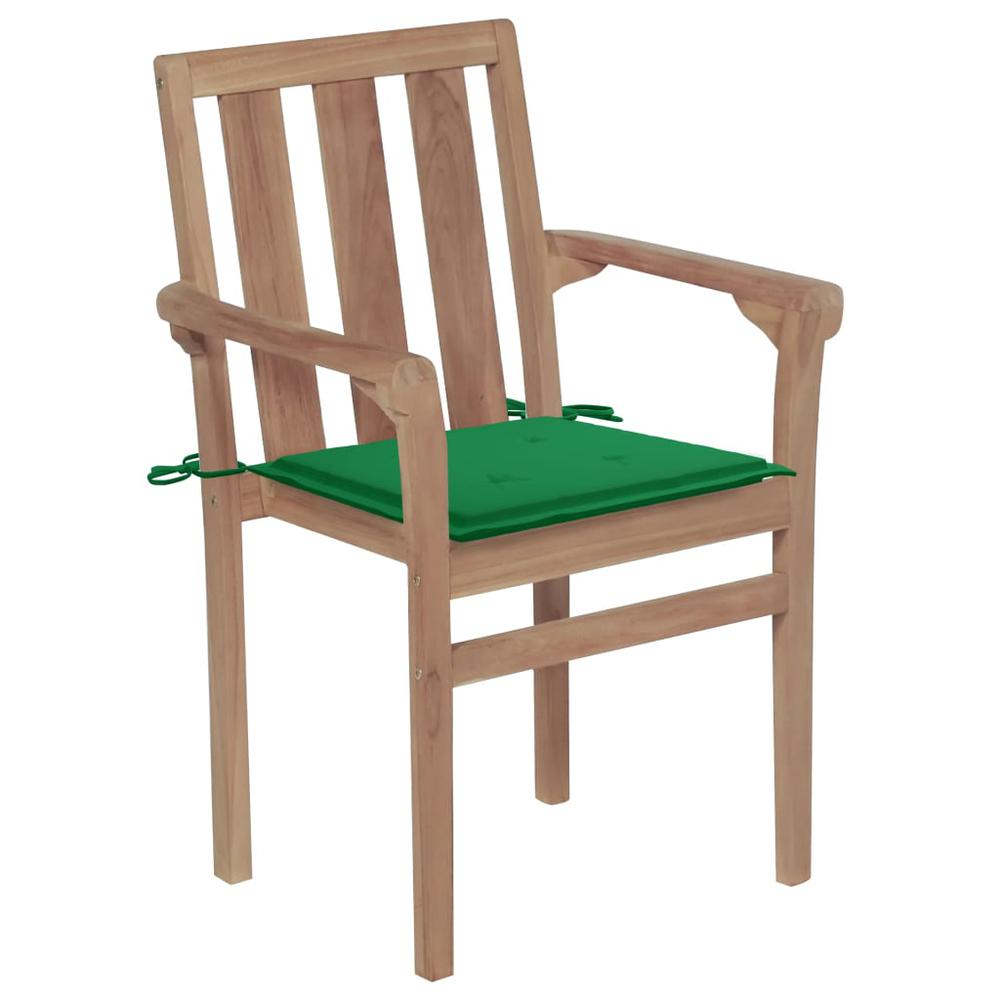 vidaXL Patio Chairs 2 pcs with Green Cushions Solid Teak Wood, 3062213. Picture 2