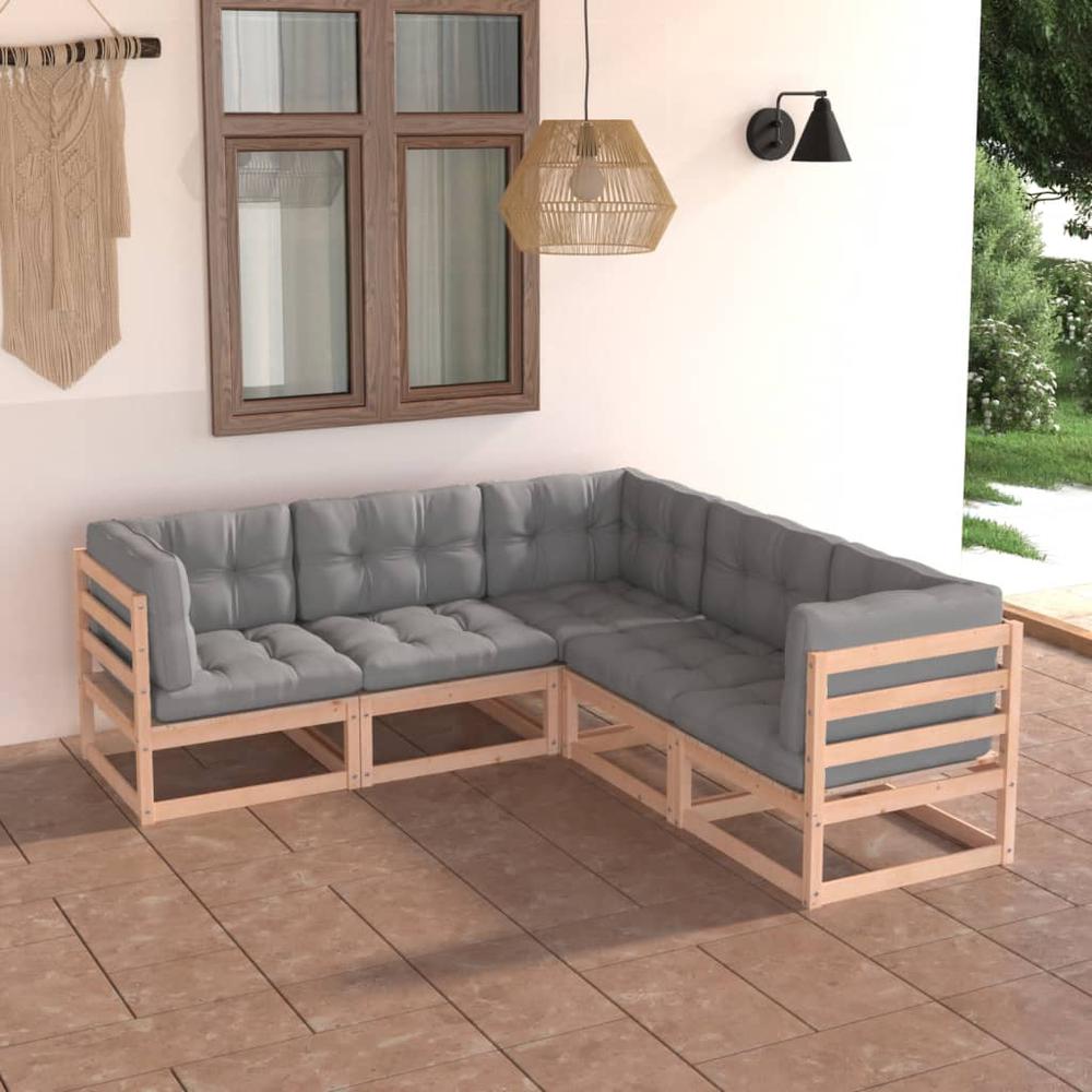 vidaXL 5 Piece Patio Lounge Set with Cushions Solid Pinewood. Picture 11