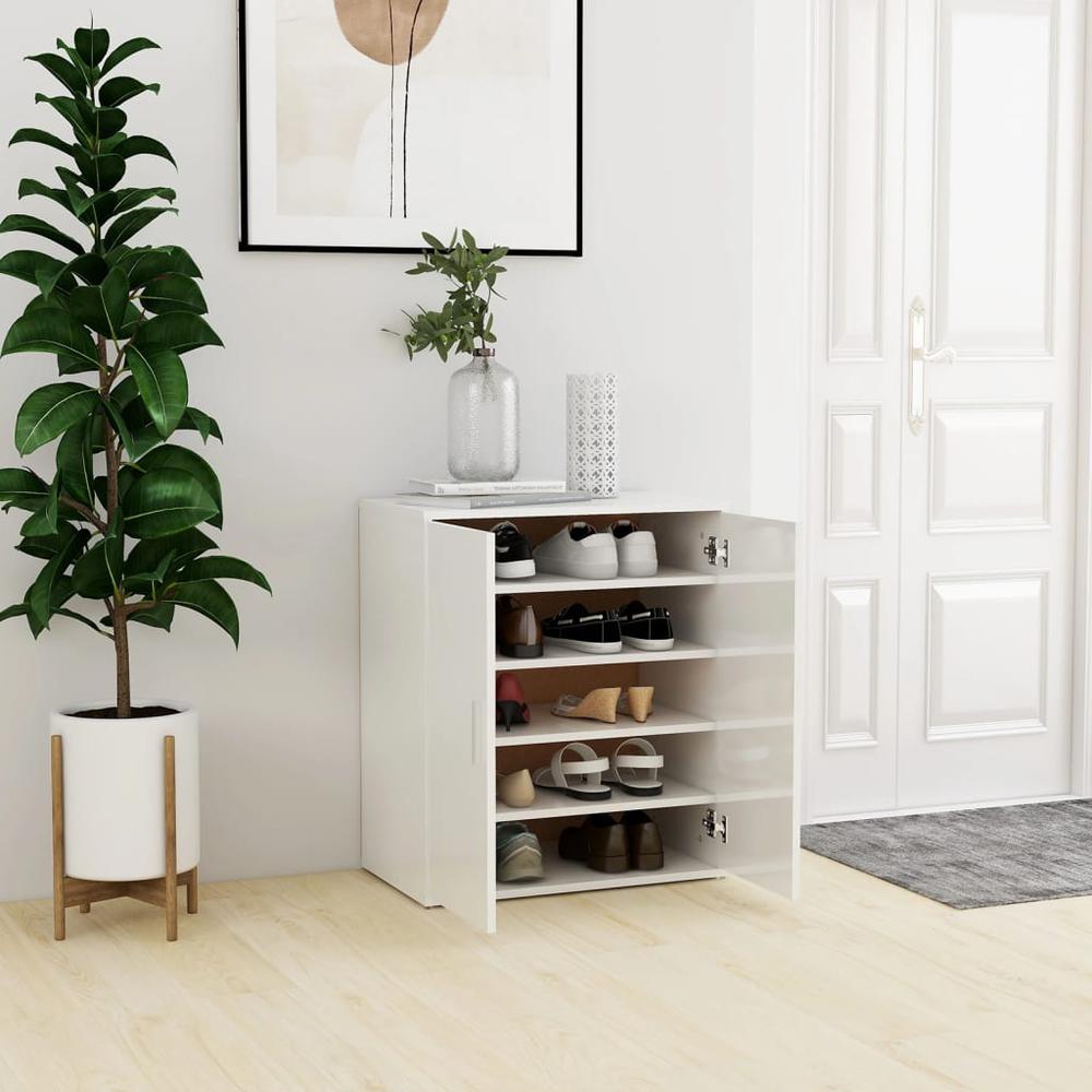 vidaXL Shoe Cabinet High Gloss White 23.6"x13.8"x27.6" Engineered Wood. Picture 1