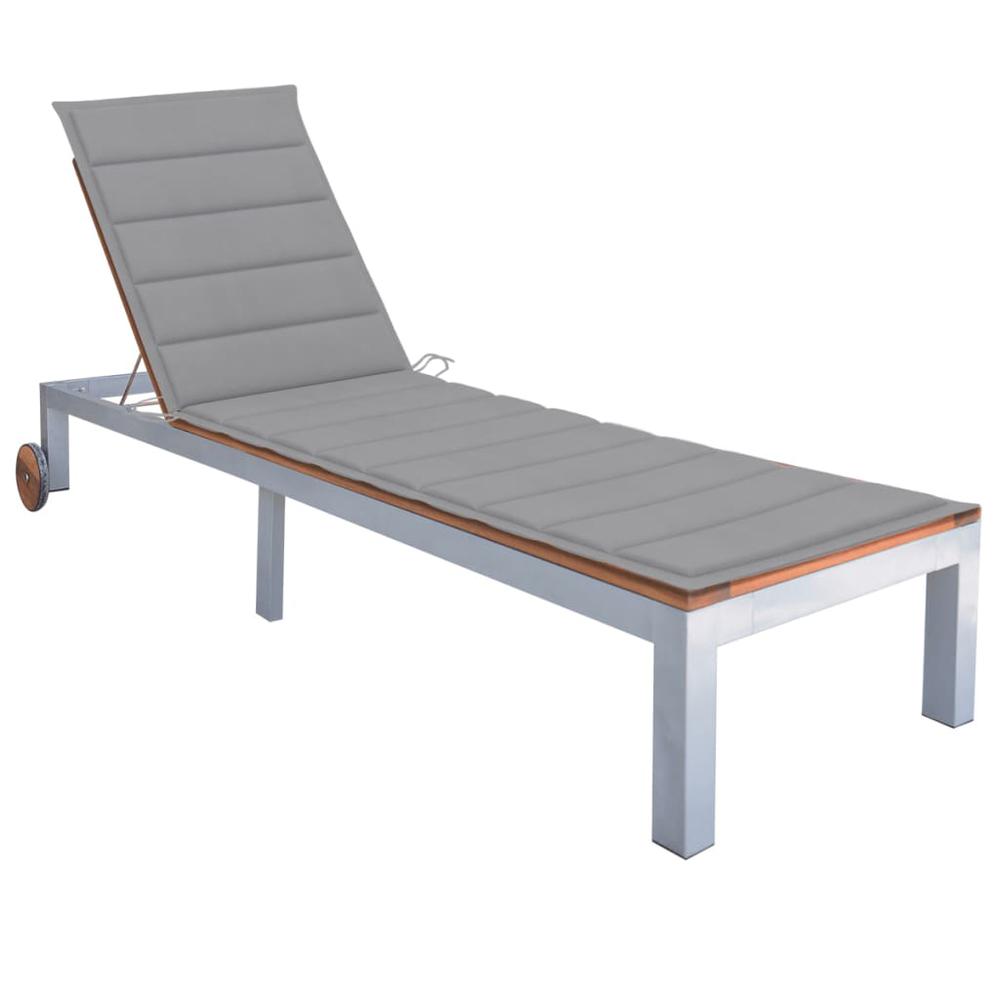 vidaXL Sun Lounger with Cushion Solid Acacia Wood and Galvanized Steel, 3061543. Picture 11