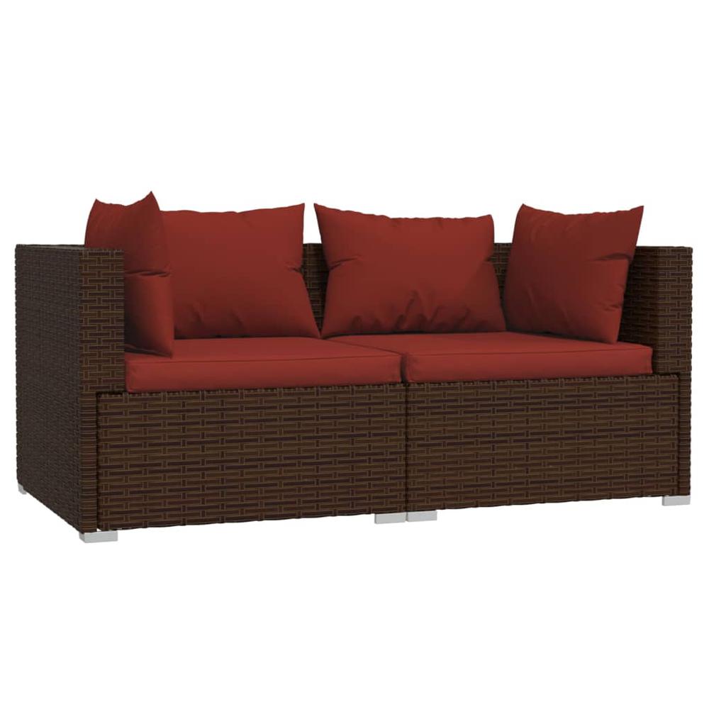 vidaXL 2-Seater Sofa with Cushions Brown Poly Rattan, 317542. Picture 2