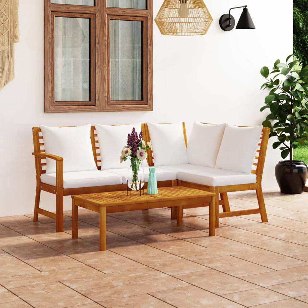 vidaXL 4 Piece Patio Lounge Set with Cushion Cream Solid Acacia Wood, 3057771. Picture 1