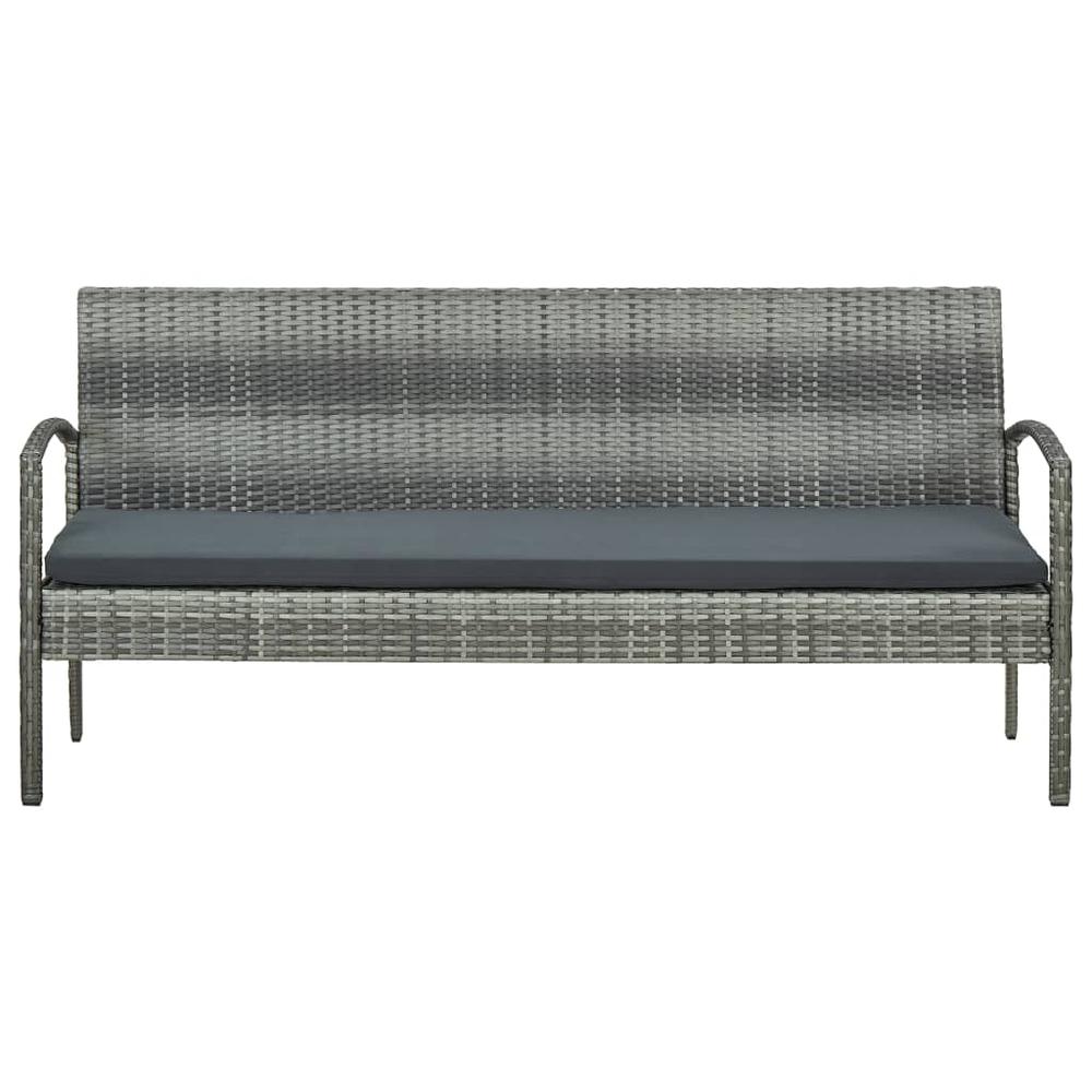 vidaXL 3-Seater Patio Sofa with Cushion Gray Poly Rattan. Picture 2