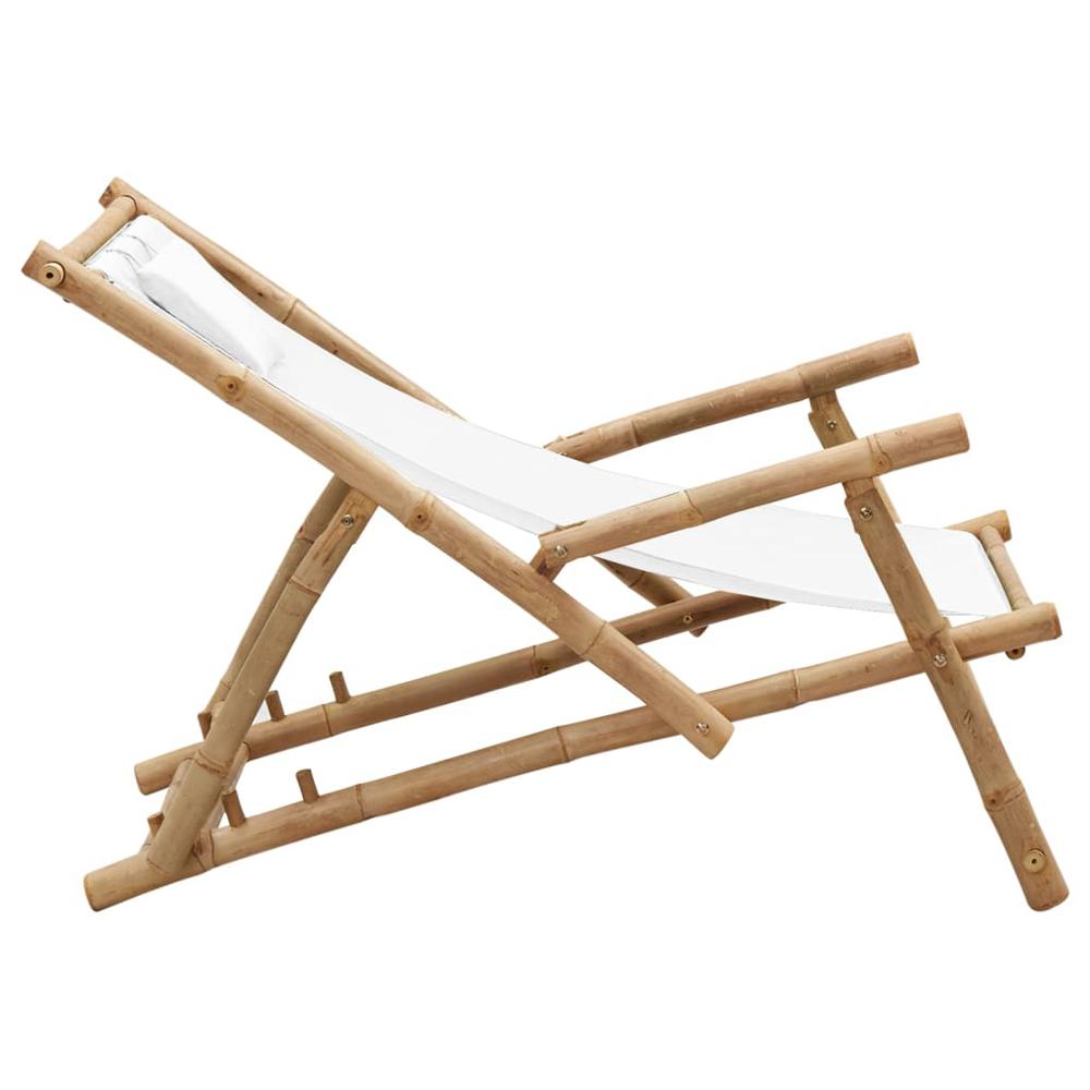 vidaXL Deck Chair Bamboo and Canvas Cream White. Picture 4