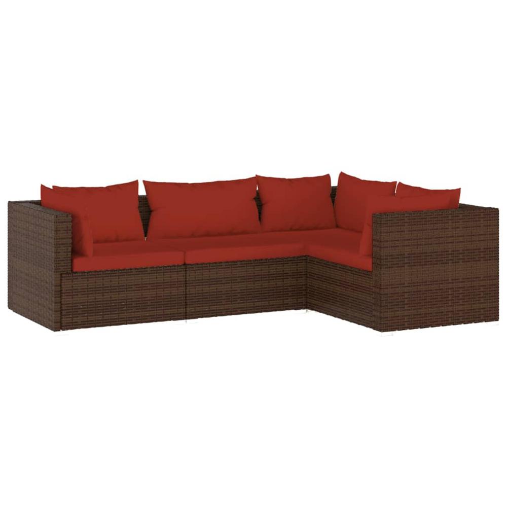 vidaXL 4 Piece Patio Lounge Set with Cushions Poly Rattan Brown, 3101675. Picture 2