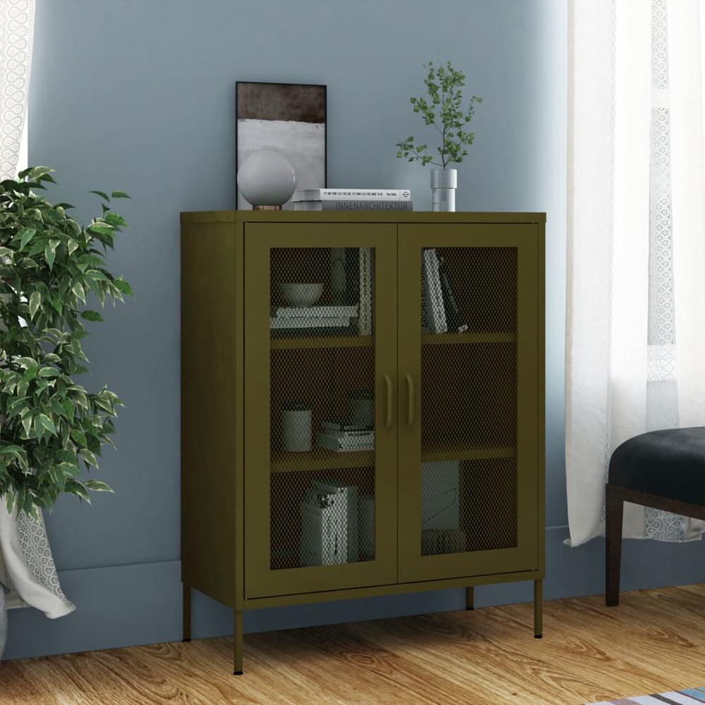 vidaXL Storage Cabinet Olive Green 31.5"x13.8"x40" Steel. Picture 1