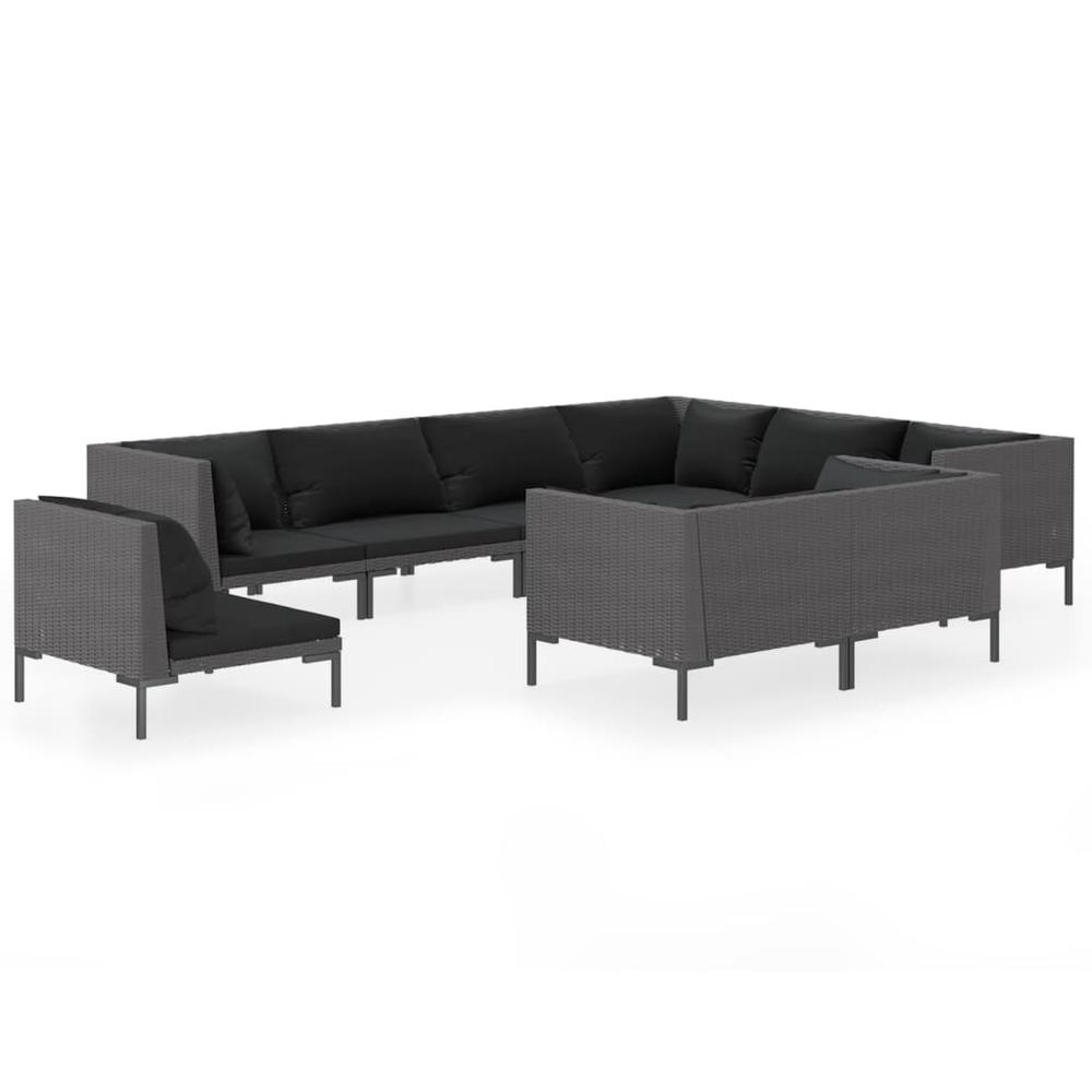 vidaXL 9 Piece Patio Lounge Set with Cushions Poly Rattan Dark Gray, 3099880. Picture 2