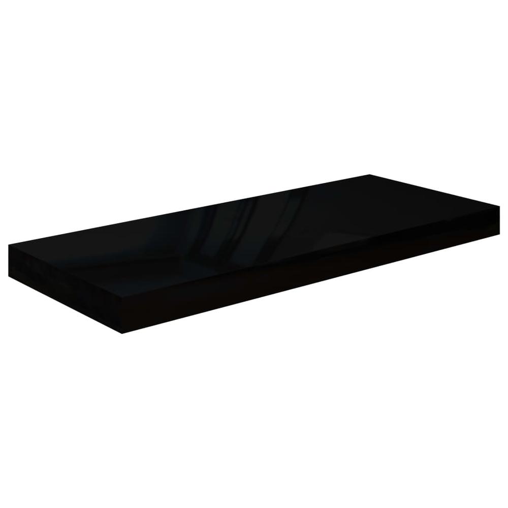 vidaXL Floating Wall Shelves 2 pcs High Gloss Black 23.6"x9.3"x1.5" MDF. Picture 4