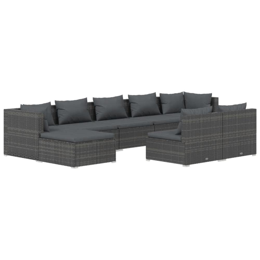 vidaXL 9 Piece Patio Lounge Set with Cushions Gray Poly Rattan, 3102005. Picture 2