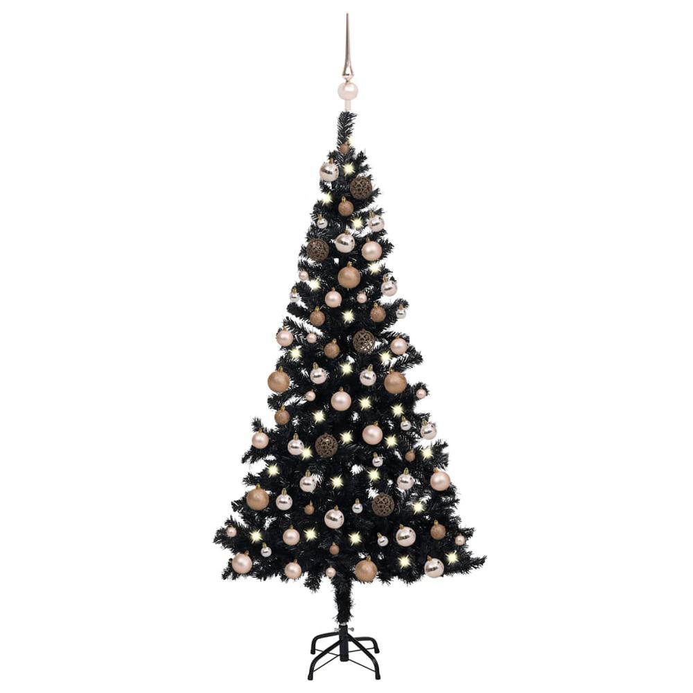 vidaXL Artificial Christmas Tree with LEDs&Ball Set Black 47.2" PVC, 3077588. Picture 1