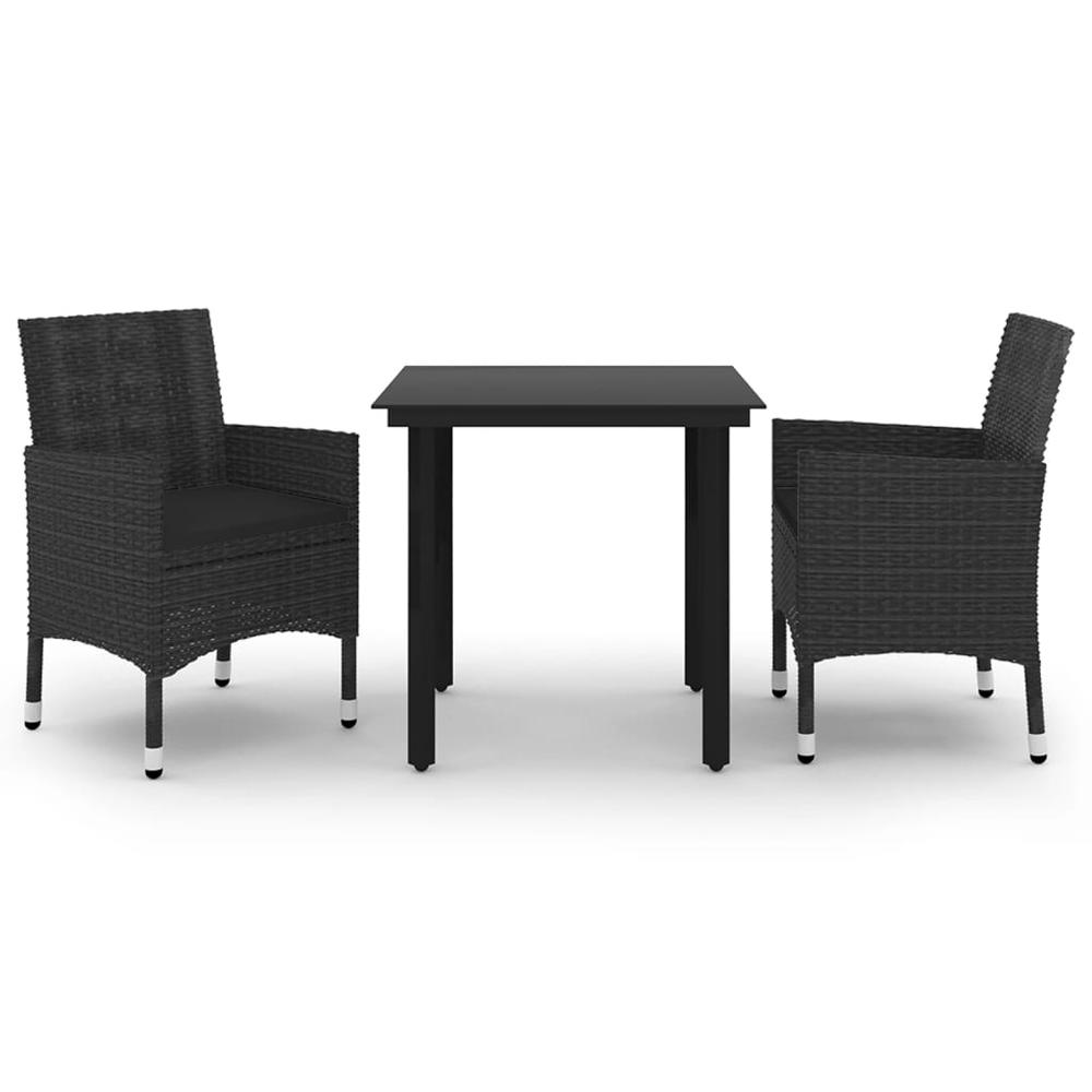 vidaXL 3 Piece Patio Dining Set with Cushions Poly Rattan and Glass, 3099685. Picture 2