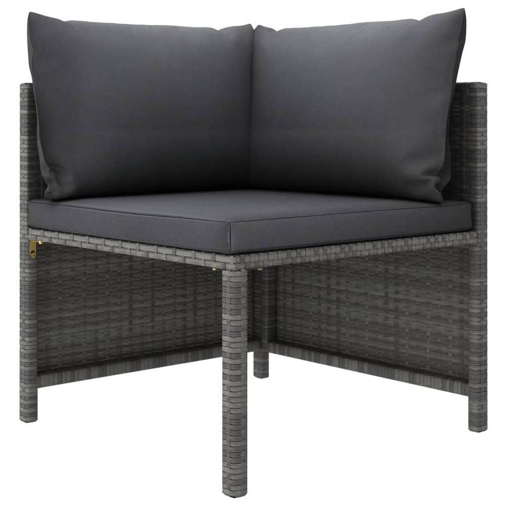 vidaXL 3 Piece Patio Lounge Set with Cushions Poly Rattan Gray, 3059751. Picture 3
