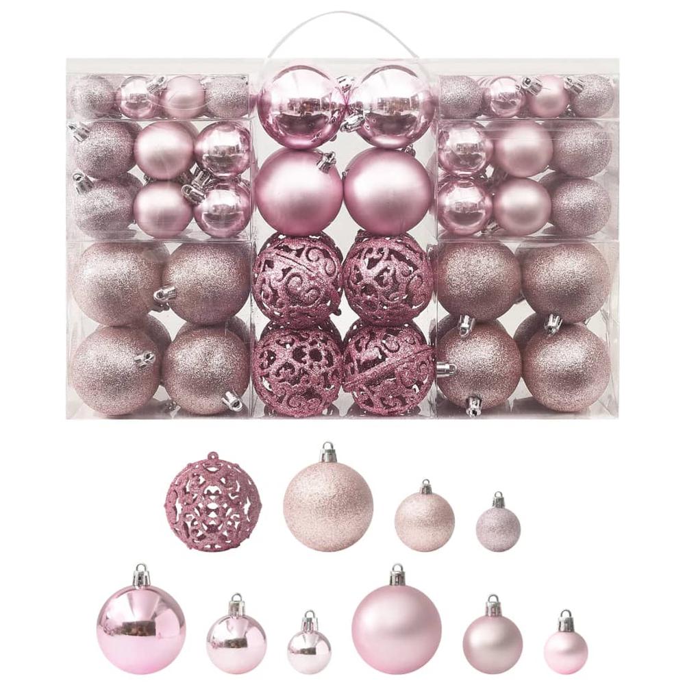 vidaXL 100 Piece Christmas Ball Set Pink. Picture 1