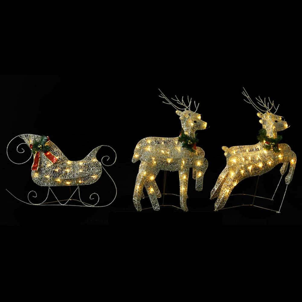 vidaXL Reindeer & Sleigh Christmas Decoration 100 LEDs Outdoor Gold, 329830. Picture 4