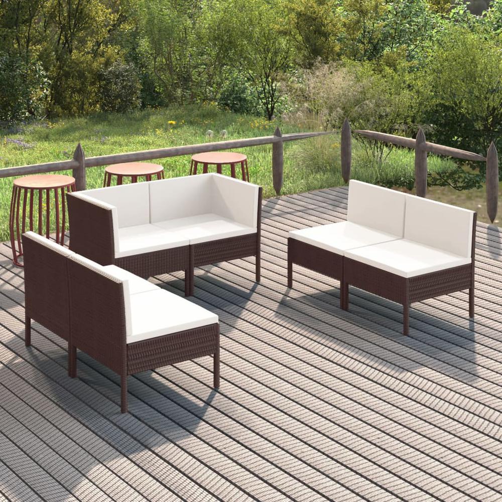 vidaXL 6 Piece Patio Lounge Set with Cushions Poly Rattan Brown, 3094351. Picture 1