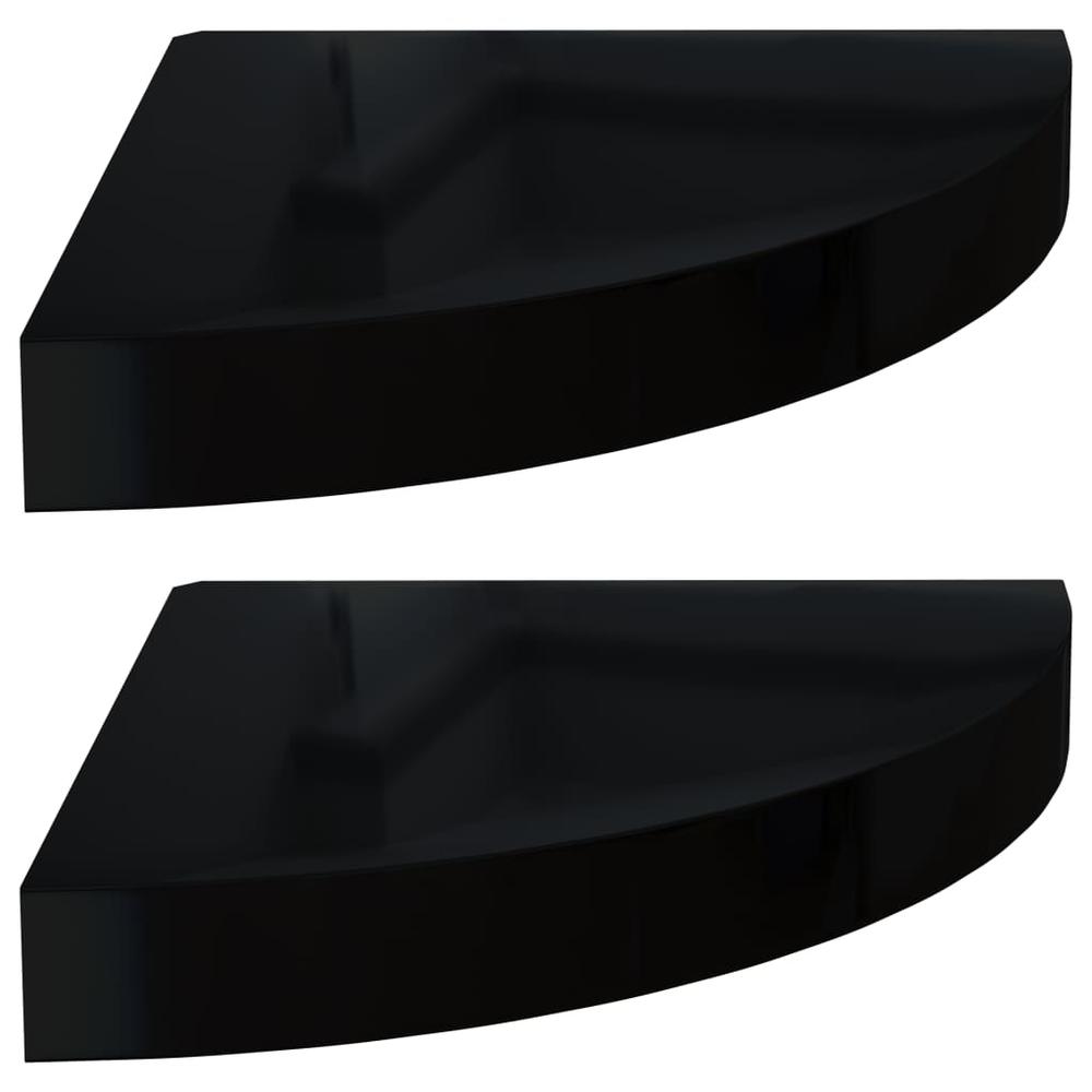 vidaXL Floating Corner Shelves 2 pcs High Gloss Black 9.8"x9.8"x1.5" MDF. Picture 2