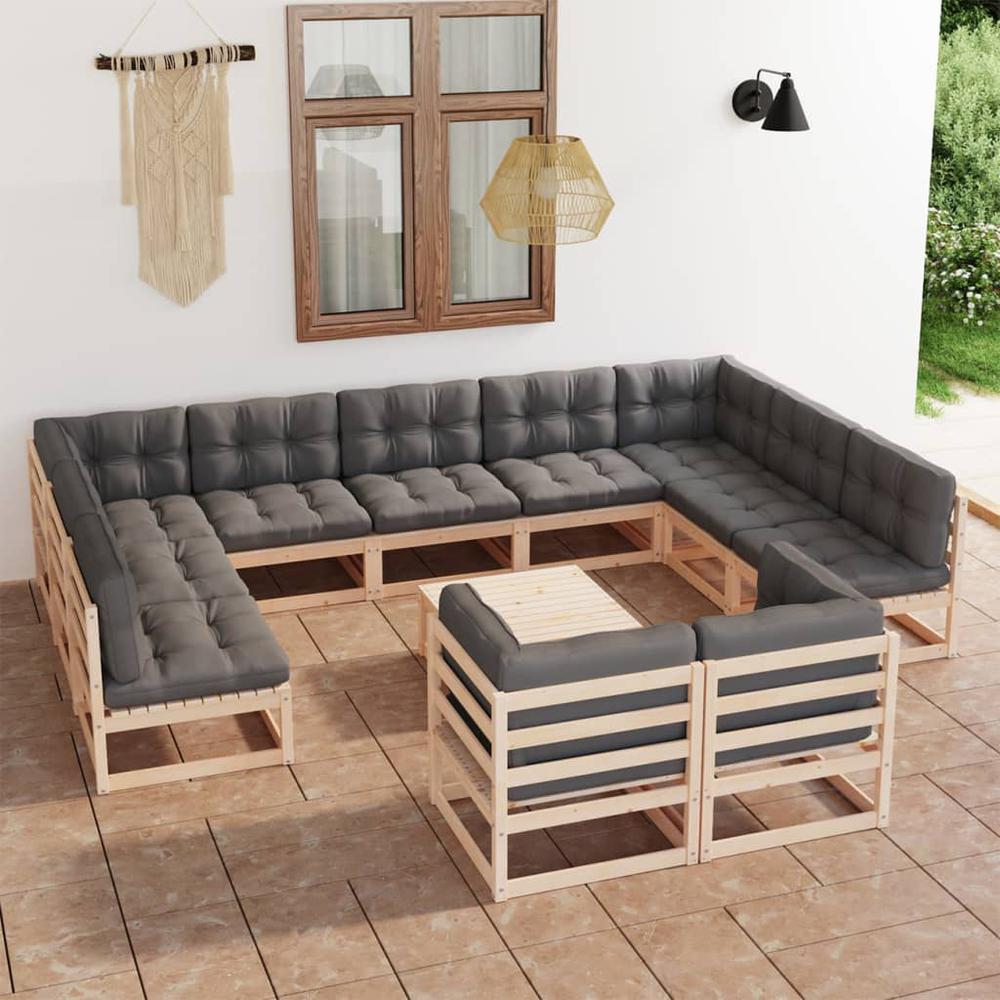 vidaXL 12 Piece Patio Lounge Set with Cushions Solid Pinewood, 3077269. Picture 1