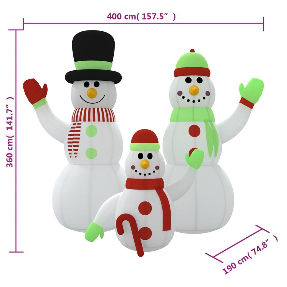 vidaXL Inflatable Snowman Family with LEDs 141.7". Picture 12