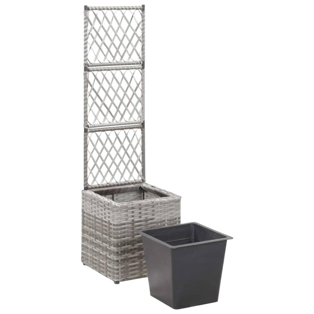 vidaXL Trellis Raised Bed with 1 Pot 11.8"x11.8"x42.1" Poly Rattan Gray. Picture 4