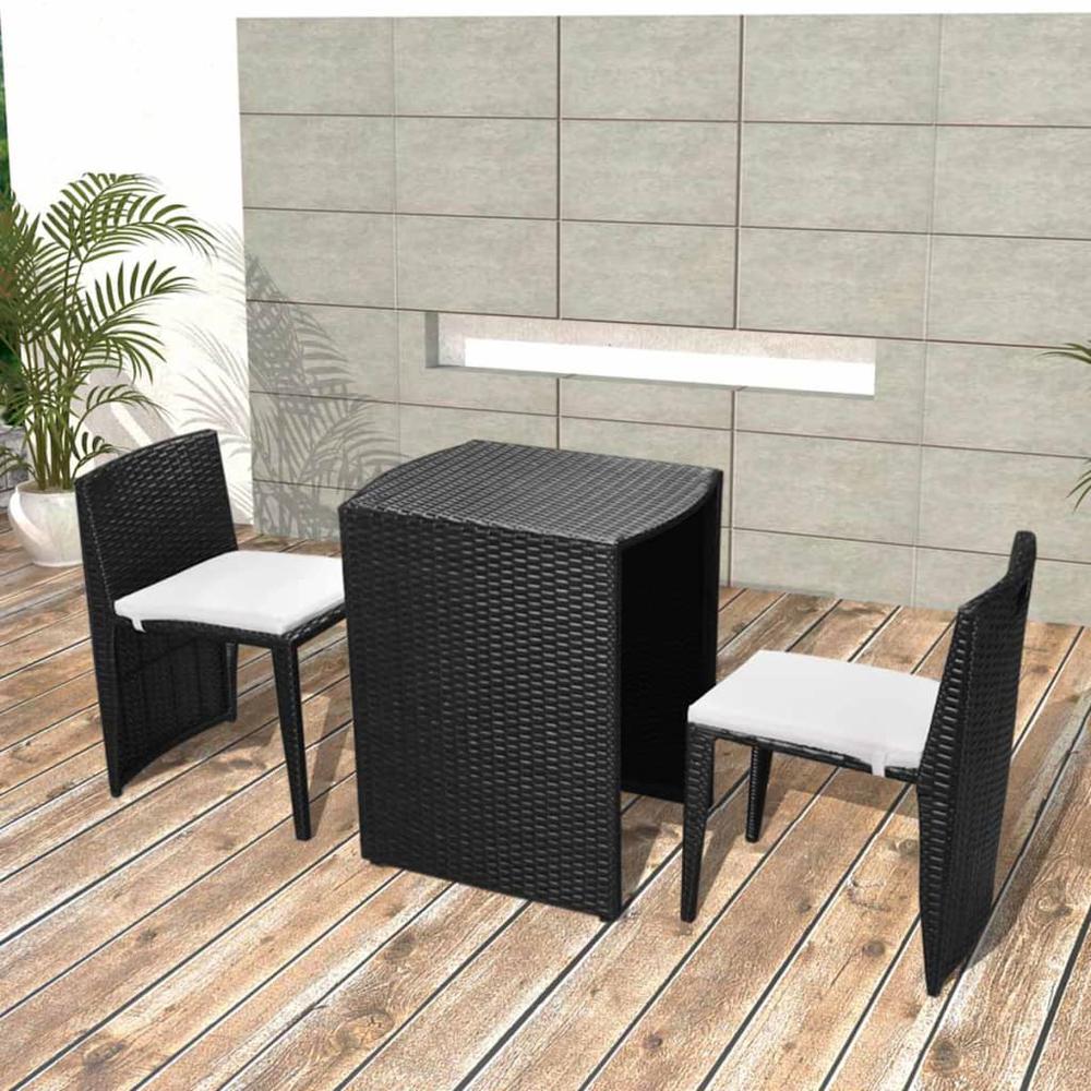 vidaXL 3 Piece Bistro Set with Cushions Poly Rattan Black. Picture 1