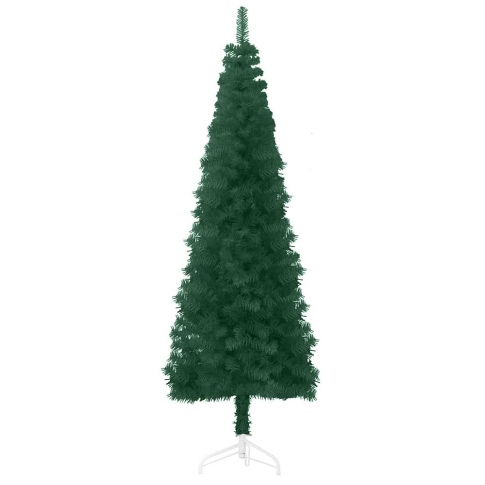 vidaXL Slim Artificial Half Christmas Tree with Stand Green 82.7". Picture 4
