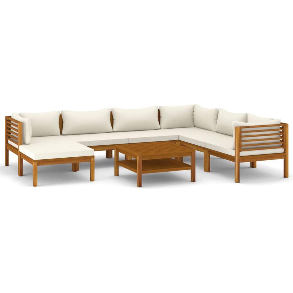 vidaXL 8 Piece Patio Lounge Set with Cream Cushion Solid Acacia Wood, 3086940. Picture 2