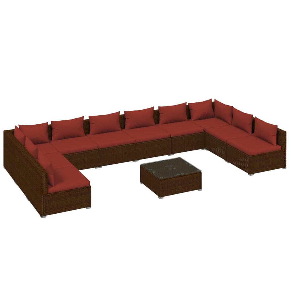 vidaXL 11 Piece Patio Lounge Set with Cushions Poly Rattan Brown, 3101931. Picture 2
