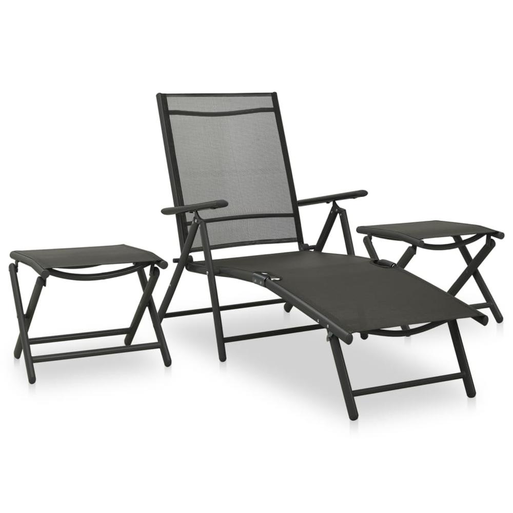 vidaXL 3 Piece Patio Lounge Set Textilene and Aluminum Black. Picture 1