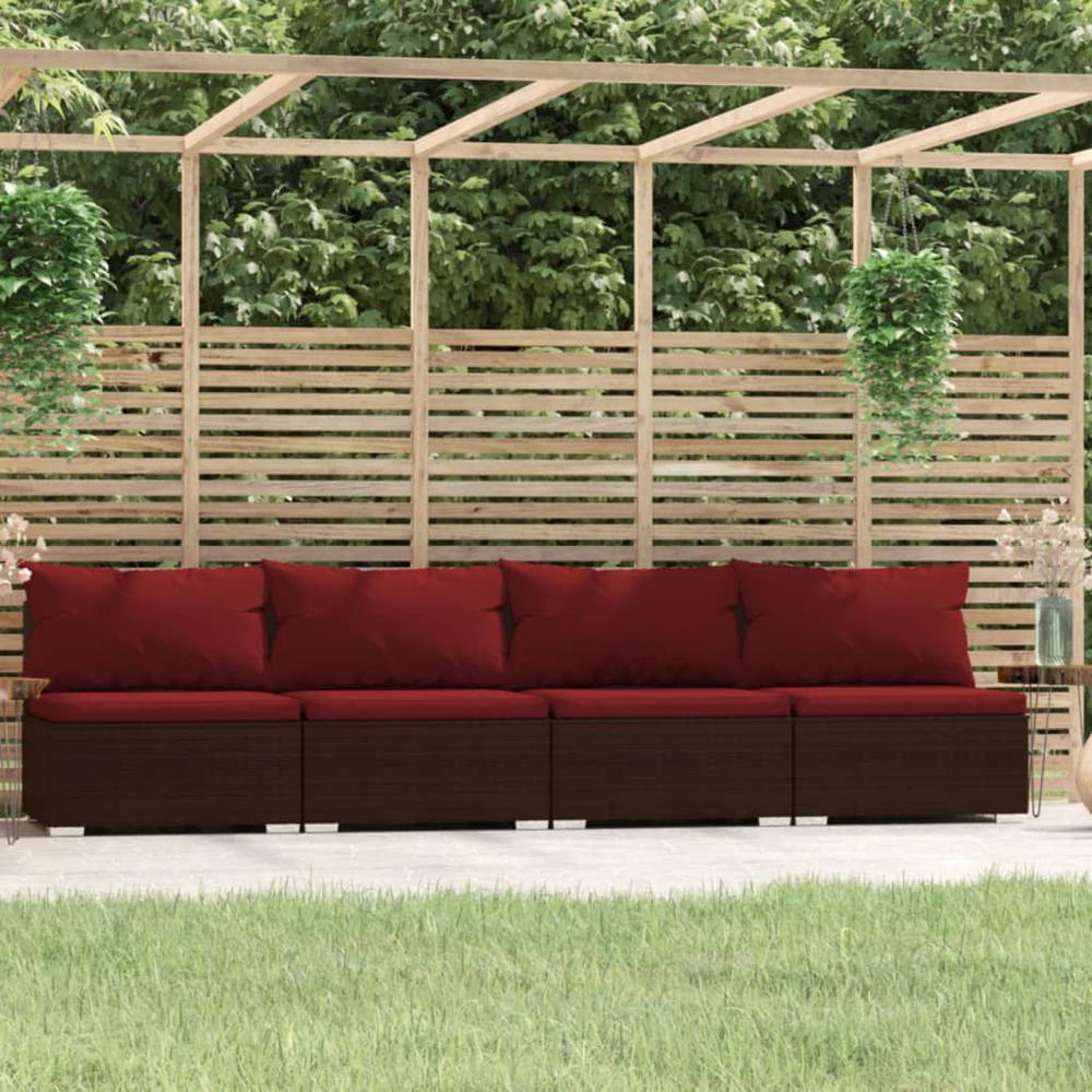 vidaXL 4-Seater Sofa with Cushions Brown Poly Rattan, 317552. Picture 1