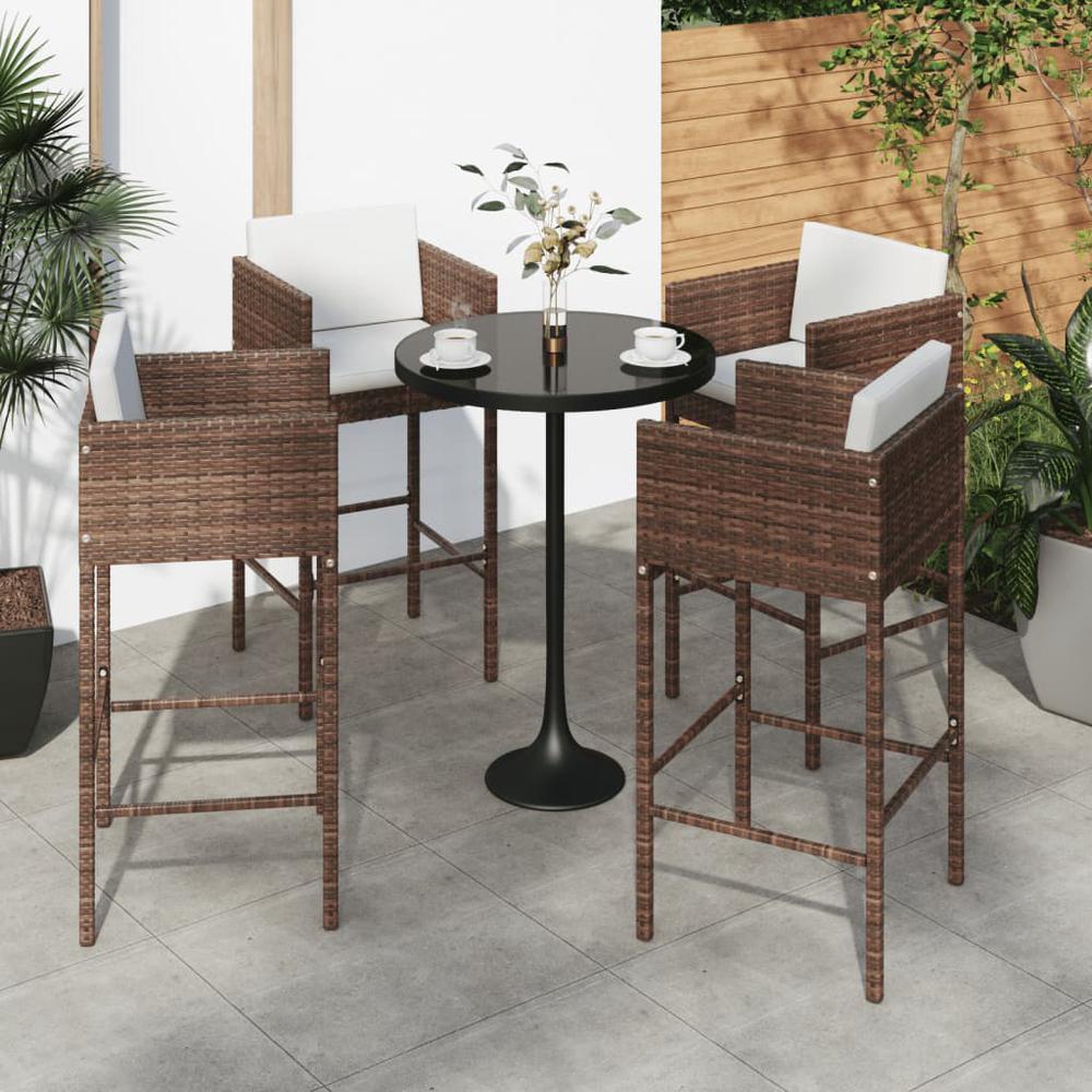 vidaXL Bar Stools 4 pcs with Cushions Brown Poly Rattan. Picture 1