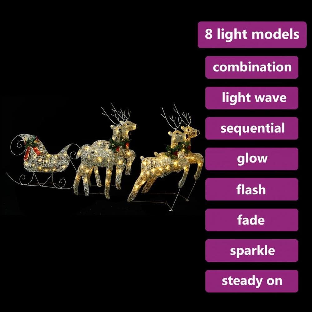 vidaXL Reindeer & Sleigh Christmas Decoration 100 LEDs Outdoor Gold, 329830. Picture 3