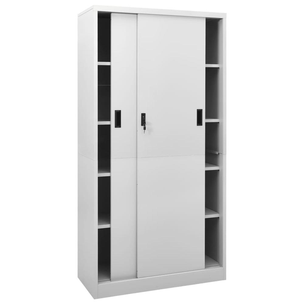 vidaXL Office Cabinet with Sliding Door Light Gray 35.4"x15.7"x70.9" Steel, 335959. Picture 3