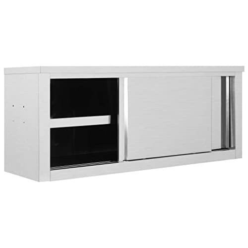 vidaXL Kitchen Wall Cabinet with Sliding Doors 47.2"x15.7"x19.7" Stainless Steel, 51053. Picture 3