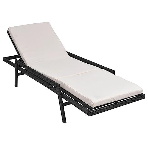 vidaXL Sun Lounger with Cushion Poly Rattan Black, 43108. Picture 4