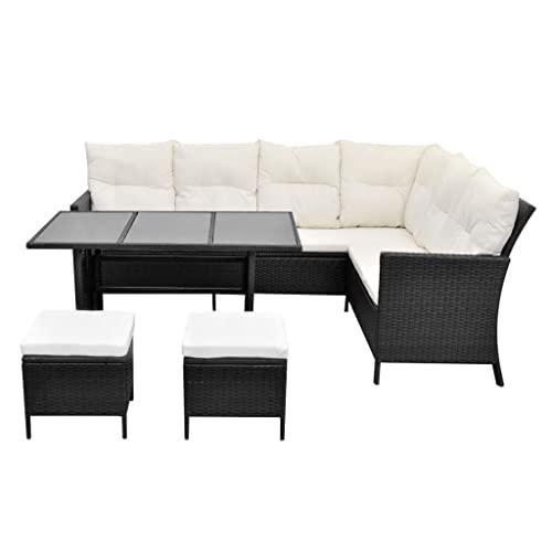 vidaXL 4 Piece Garden Lounge Set with Cushions Poly Rattan Black, 43096. Picture 5
