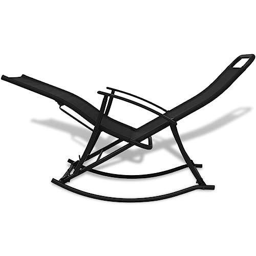 vidaXL Garden Rocking Chair Steel and Textilene Black, 42158. Picture 5
