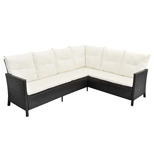 vidaXL 4 Piece Garden Lounge Set with Cushions Poly Rattan Black, 43096. Picture 7