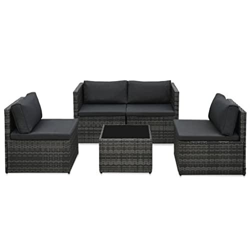 vidaXL 5 Piece Garden Lounge Set with Cushions Poly Rattan Gray, 48148. Picture 1