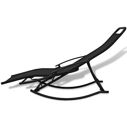 vidaXL Garden Rocking Chair Steel and Textilene Black, 42158. Picture 6