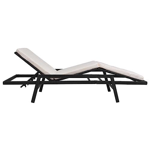 vidaXL Sun Lounger with Cushion Poly Rattan Black, 43108. Picture 7