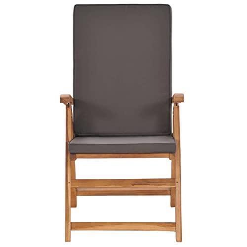 vidaXL Reclining Garden Chairs with Cushions 2 pcs Solid Teak Wood Gray 8982. Picture 4