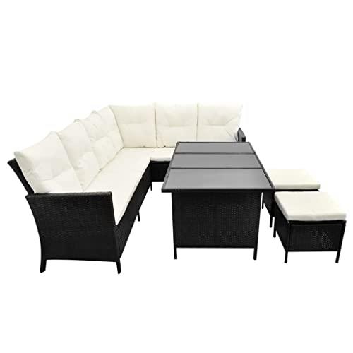 vidaXL 4 Piece Garden Lounge Set with Cushions Poly Rattan Black, 43096. Picture 6