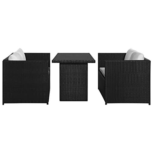 vidaXL 3 Piece Garden Lounge Set with Cushions Poly Rattan Black, 43913. Picture 3