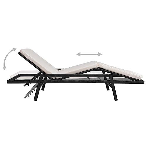 vidaXL Sun Lounger with Cushion Poly Rattan Black, 43108. Picture 6