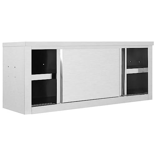 vidaXL Kitchen Wall Cabinet with Sliding Doors 47.2"x15.7"x19.7" Stainless Steel, 51053. Picture 5
