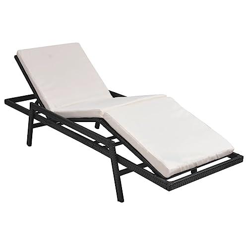 vidaXL Sun Lounger with Cushion Poly Rattan Black, 43108. Picture 1