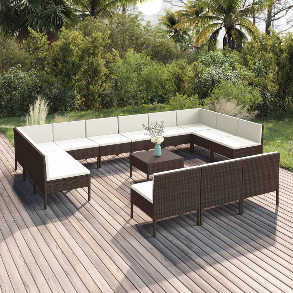 vidaXL 14 Piece Patio Lounge Set with Cushions Poly Rattan Brown, 3094615. Picture 1