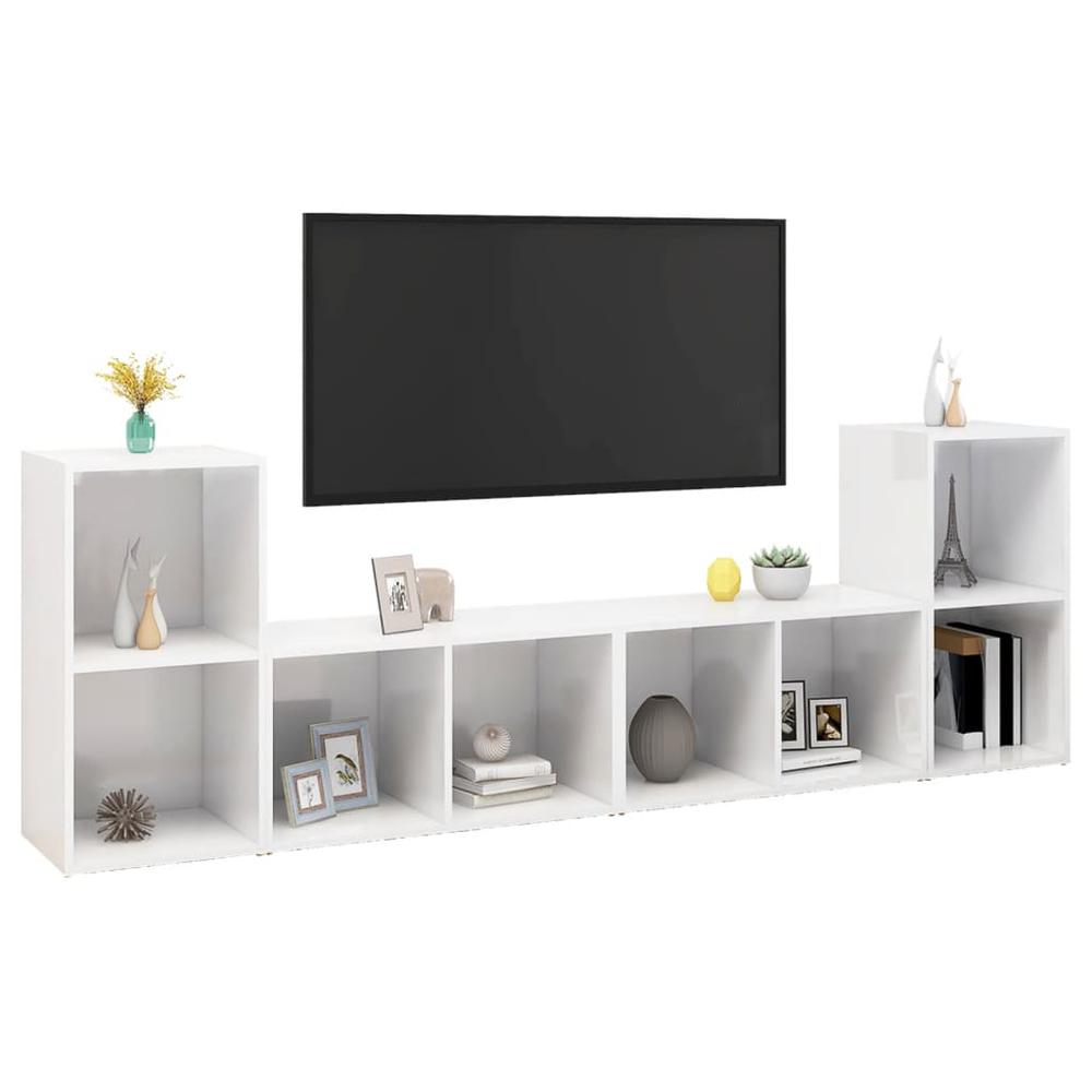 vidaXL TV Cabinets 4 pcs High Gloss White 28.3"x13.8"x14.4" Engineered Wood. Picture 3